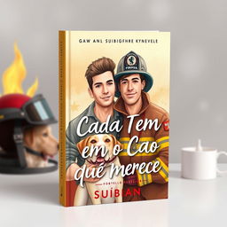 A book cover for a gay romance novel titled 'Cada um Tem o Cão Que Merece' by Suibian