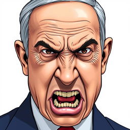 A detailed and realistic illustration of Benjamin Netanyahu looking very angry