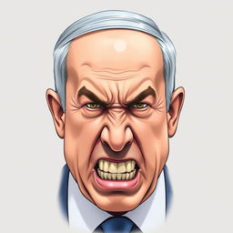 A detailed and realistic illustration of Benjamin Netanyahu looking very angry