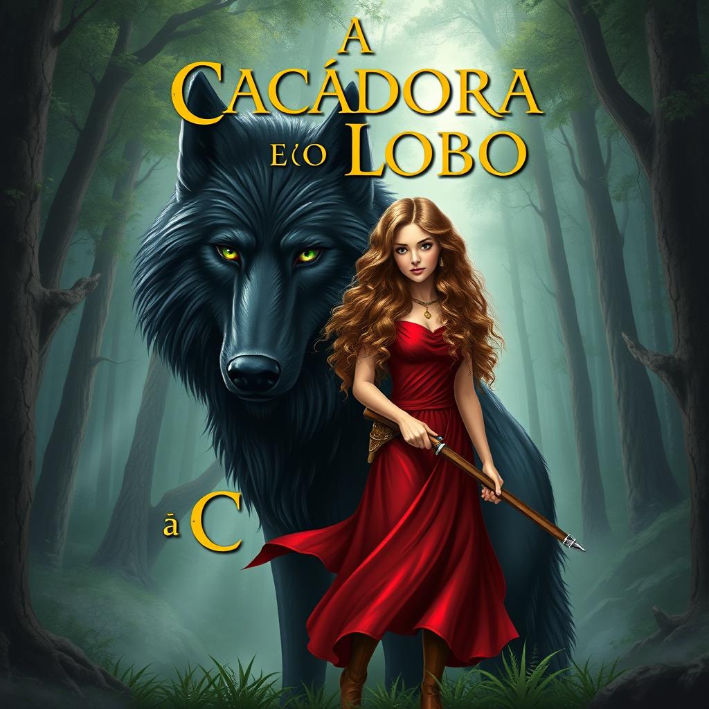 Design a book cover titled 'A Caçadora e o Lobo'