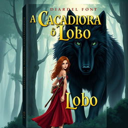 Design a book cover titled 'A Caçadora e o Lobo'