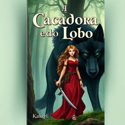 Design a book cover titled 'A Caçadora e o Lobo'