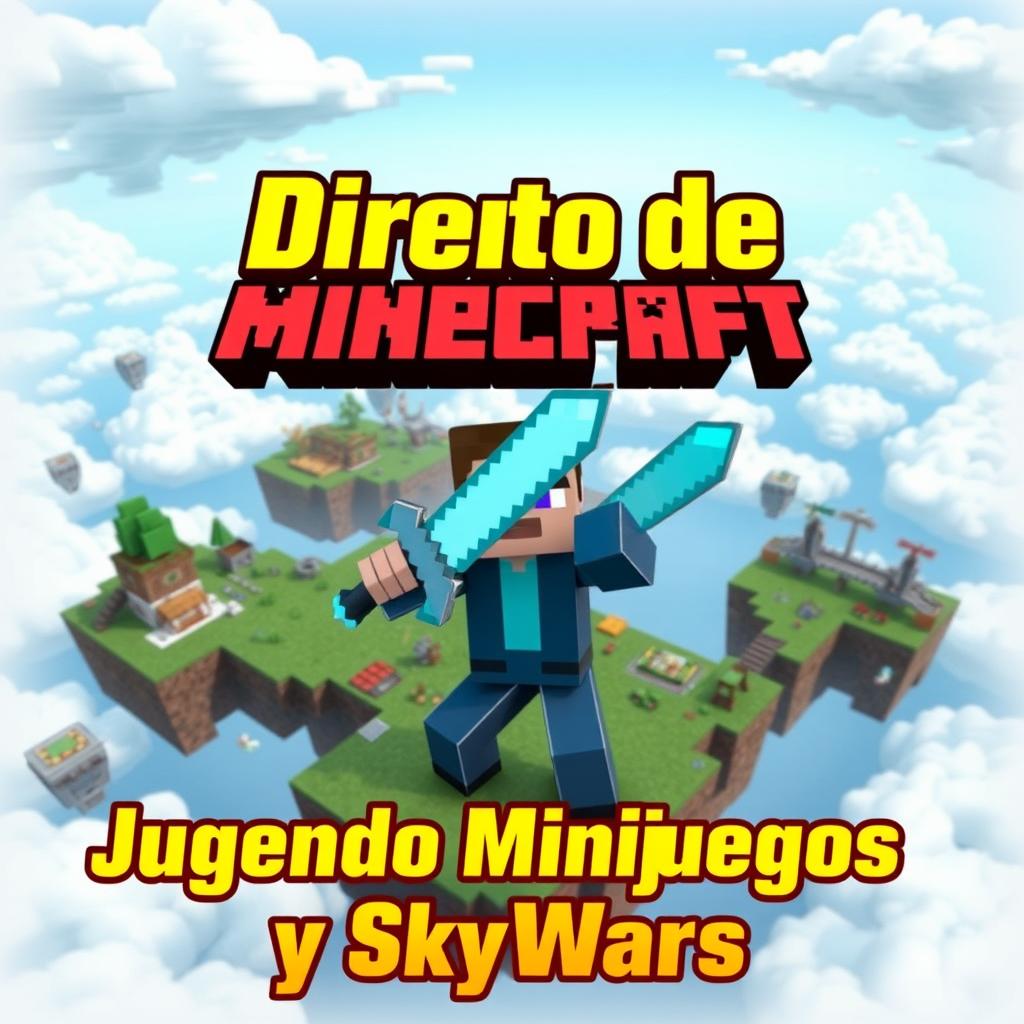 Generate a YouTube thumbnail featuring a Minecraft character in the center, holding a diamond sword in a dynamic battle pose