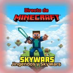 Generate a YouTube thumbnail featuring a Minecraft character in the center, holding a diamond sword in a dynamic battle pose