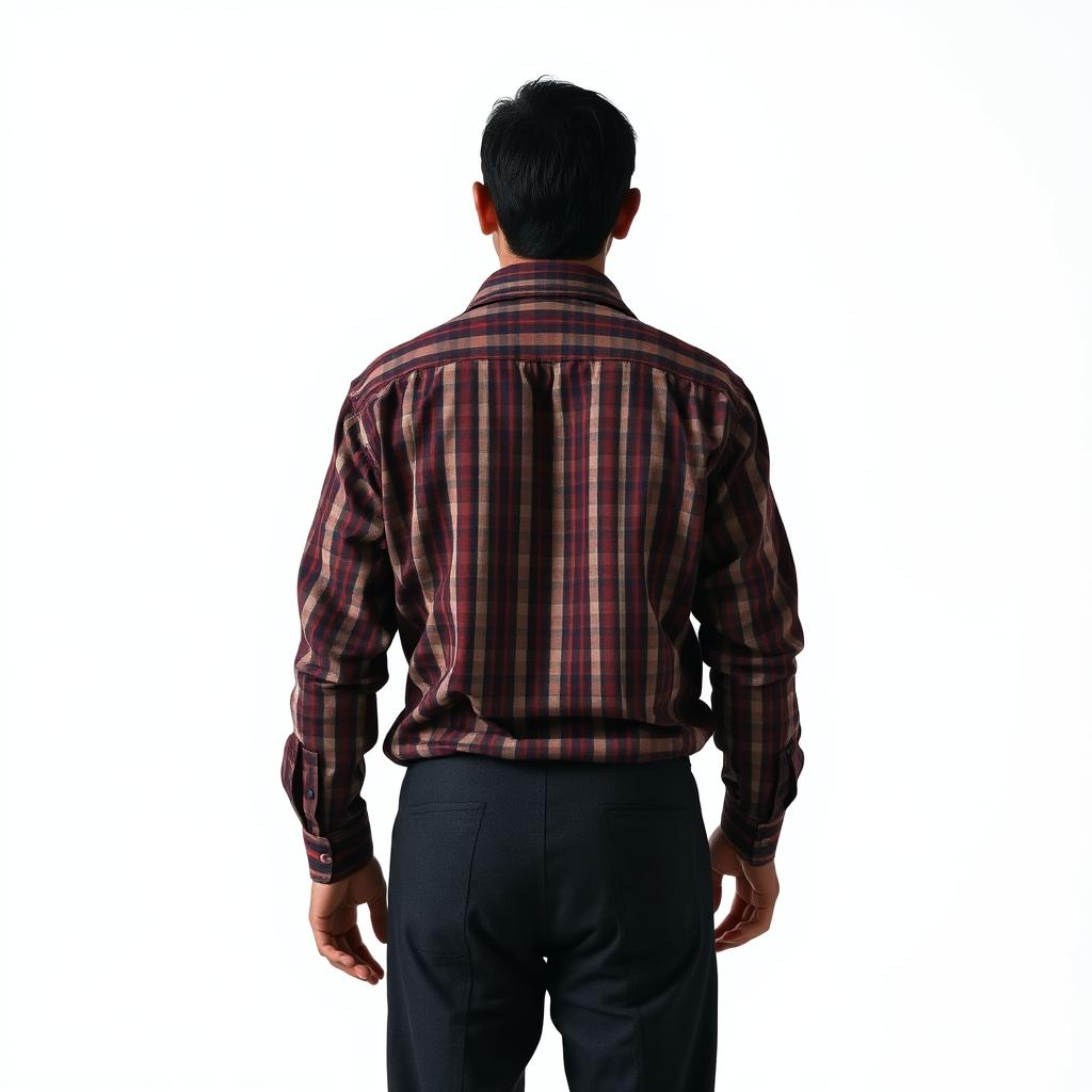 A 20-year-old man, a landowner foreman from Peru, viewed from the back