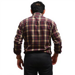 A 20-year-old man, a landowner foreman from Peru, viewed from the back