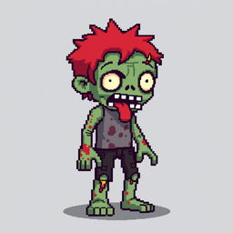 A pixel art depiction of a zombie character, featuring blocky and vibrant colors