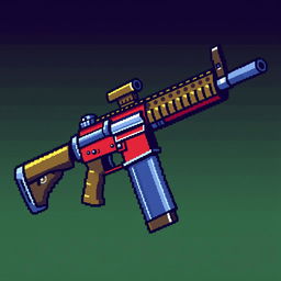 A pixel art depiction of an M4 assault rifle, featuring blocky and vibrant colors