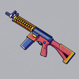 A pixel art depiction of an M4 assault rifle, featuring blocky and vibrant colors