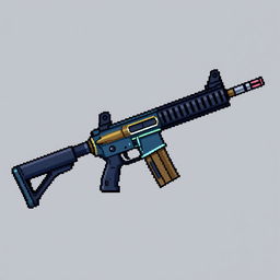 A pixel art depiction of an M4 assault rifle, featuring blocky and vibrant colors