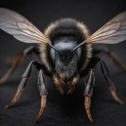 A wild bee with detailed textures, showcasing an intense, bold black color