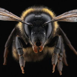 A wild bee with detailed textures, showcasing an intense, bold black color