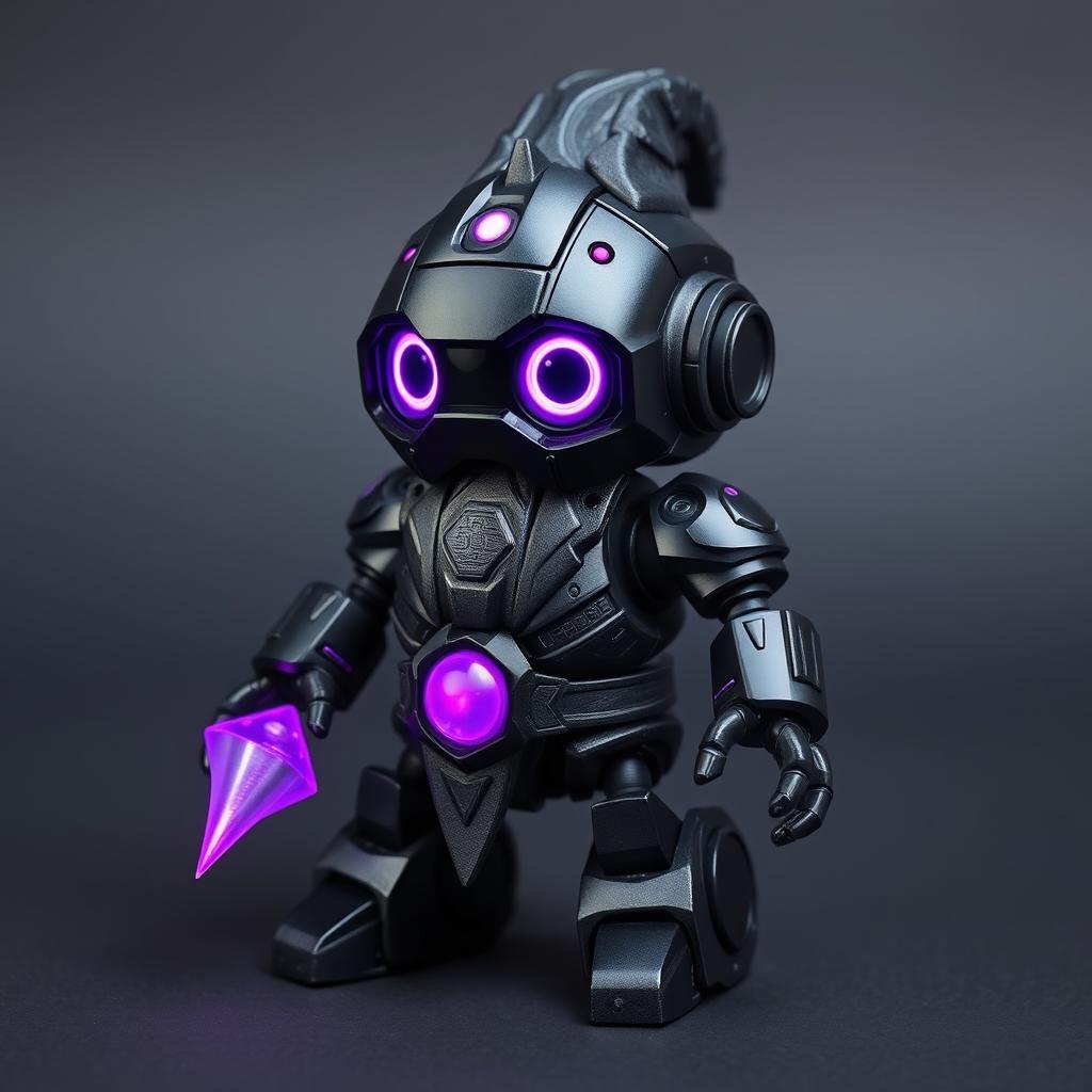 A cute, small, and funny-looking robot made from arcane technology (hextech) and adamantium
