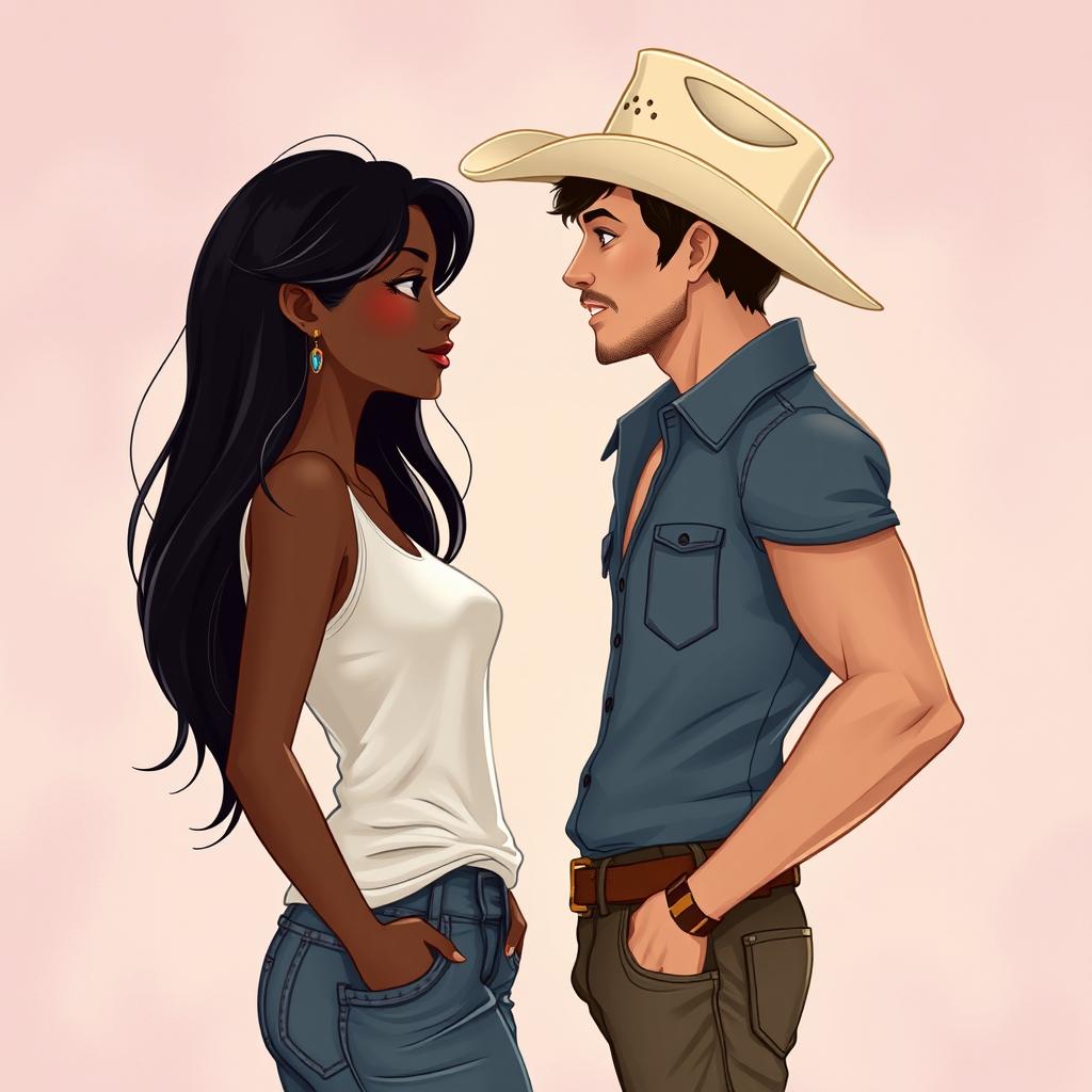 Create an artificial illustration of a young couple