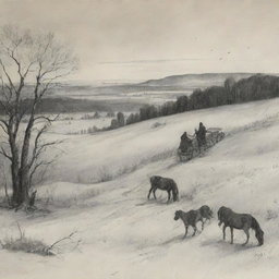 Illustration depicting scenes from the novella 'Intermezzo' by Mykhailo Kotsiubynsky, emphasizing the contrast between the natural landscape and the plight of the protagonist.