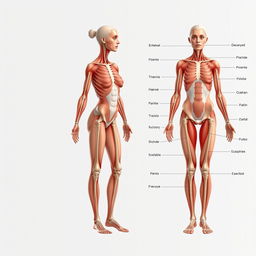 Generate an educational image of an ordinary woman for anatomy purposes, showing all parts of the body clearly