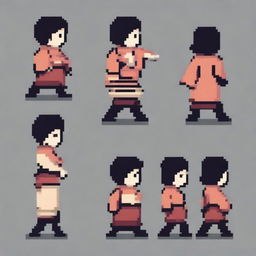 Create a pixel art sprite of a Japanese man running scared in the style of a platformer game