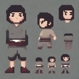 Create a pixel art sprite of a Japanese man running scared in the style of a platformer game