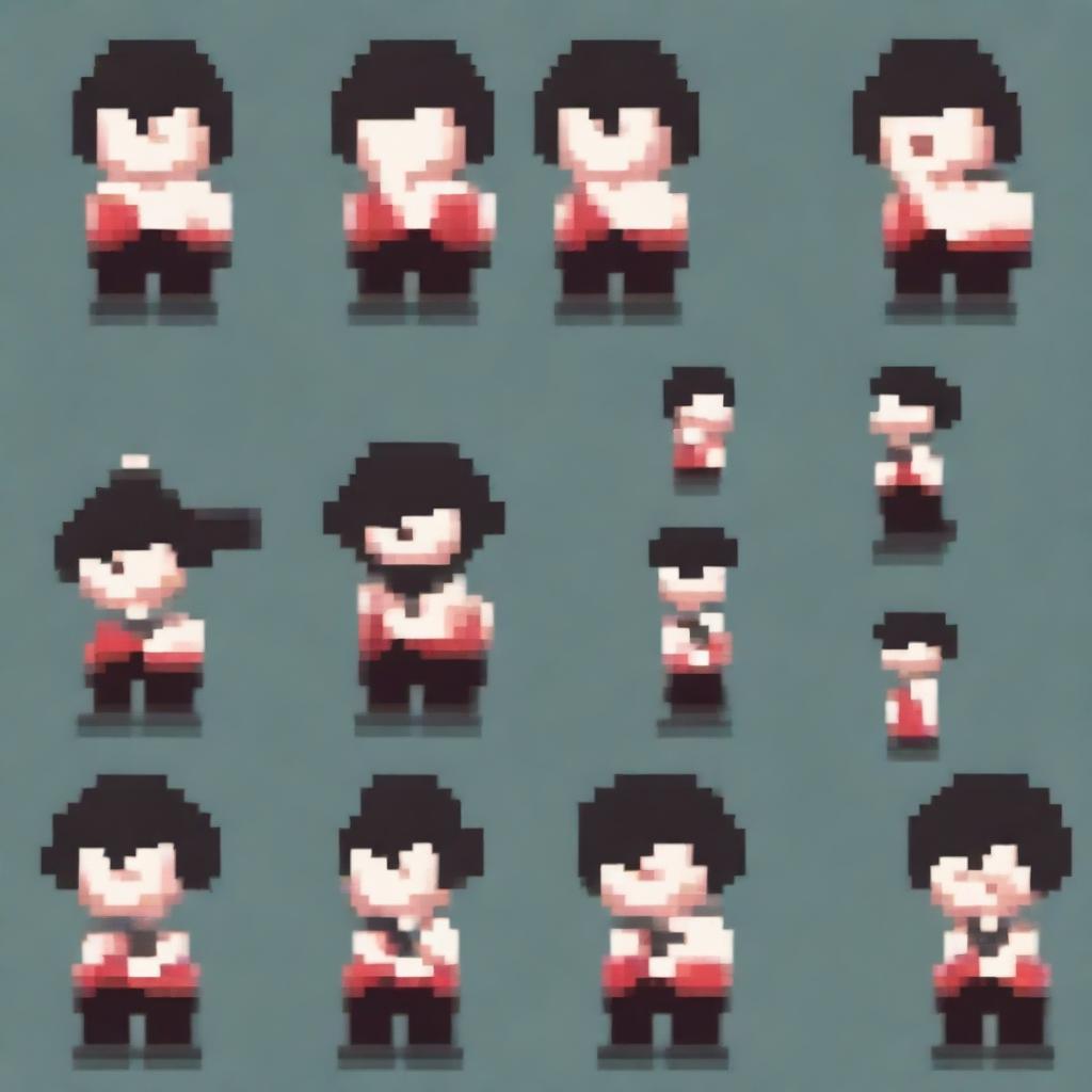 Create a pixel art sprite of a Japanese man running scared in the style of a platformer game