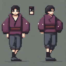 Create a pixel art sprite of a Japanese man running scared in the style of a platformer game