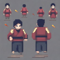 Create a pixel art sprite of a Japanese man running scared in the style of a platformer game