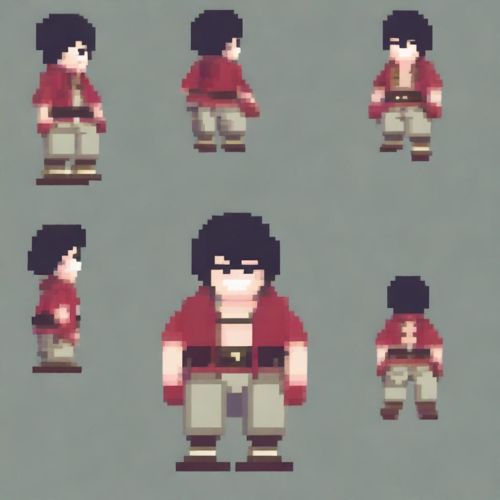 Create a pixel art sprite of a Japanese man running scared in the style of a platformer game