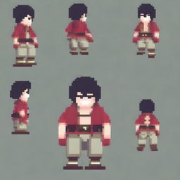 Create a pixel art sprite of a Japanese man running scared in the style of a platformer game