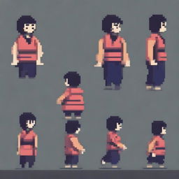 Create a pixel art sprite of a Japanese man running scared in the style of a platformer game