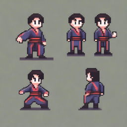 Create a pixel art sprite of a Japanese man running scared in the style of a platformer game