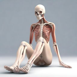 Create an educational image of a woman sitting with her legs spread for anatomy study purposes