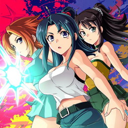 Create an anime-style image featuring mature female characters with exaggerated proportions