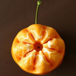 Create an image of a whole, peeled mandarin viewed from the top