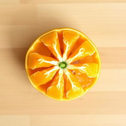 Create an image of a whole, peeled mandarin viewed from the top