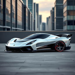 A sleek and futuristic car combining the design elements of a Dodge Viper and a Lamborghini Sesto Elemento