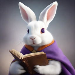 A highly detailed and realistic portrait of a young, beautiful female rabbit with purple eyes and white and orange fur