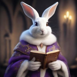 A highly detailed and realistic portrait of a young, beautiful rabbit-woman with purple eyes and white and orange fur