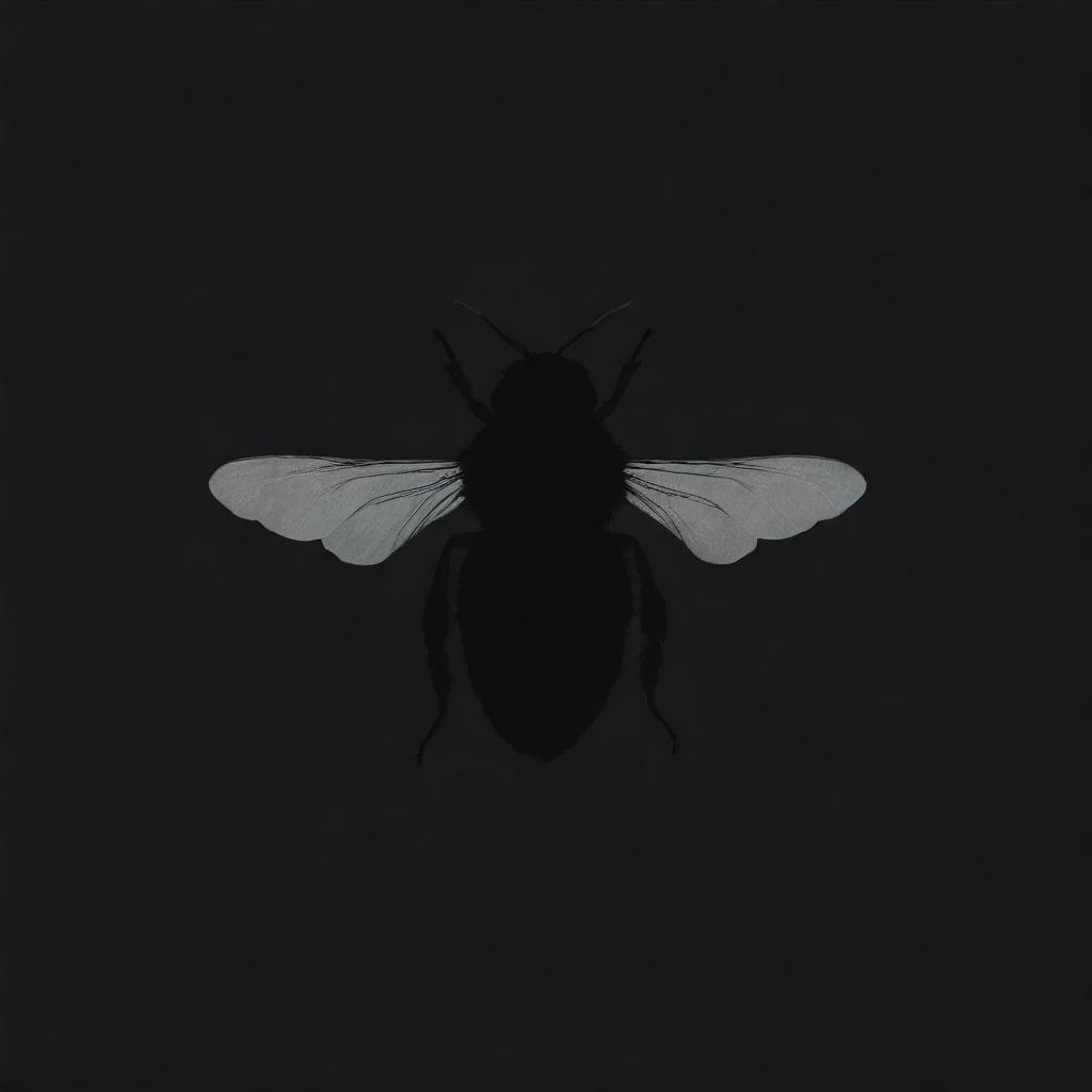 A minimalist, silhouetted drawing of a bee, fully shrouded in deep black