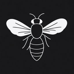 A minimalist, stylized drawing of a bee, rendered in a solid black color