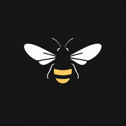 A minimalist, stylized drawing of a bee, rendered in a solid black color