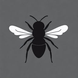 A minimalist, stylized drawing of a bee, rendered in a solid black color