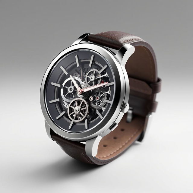 A highly detailed 3D rendering of a modern wristwatch