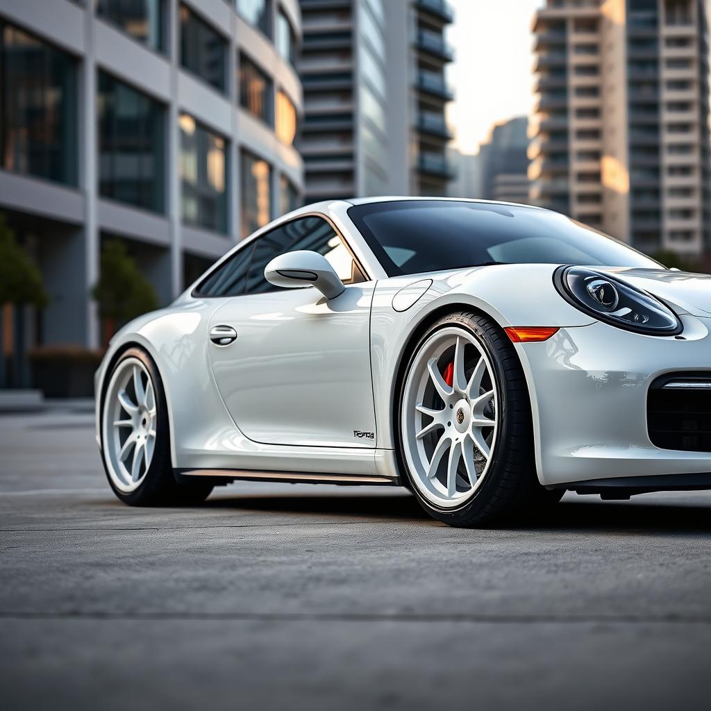 A white Porsche 911 992 with white Rotiform aerodisc wheels, captured in a high-resolution image