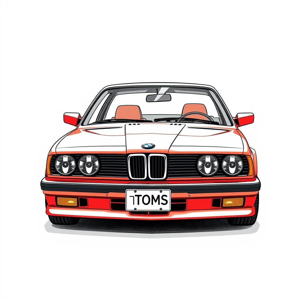 Create a hyper-realistic ink pen sketch of a BMW E33 with no background, focusing on the details