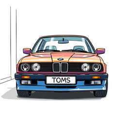 Create a hyper-realistic ink pen sketch of a BMW E33 with no background, focusing on the details