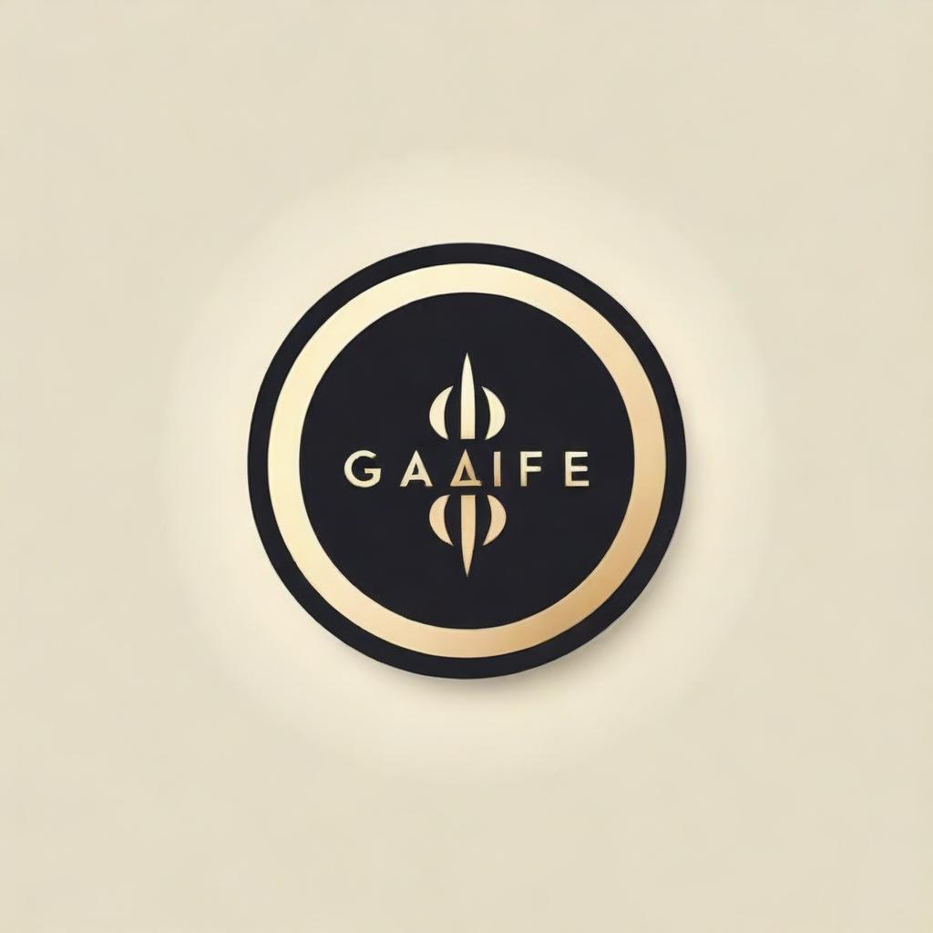 A luxurious and glamorous logo for 'GlamLife Club' with bold letters in gold and black colors. The design should include sleek lines and vintage elements.