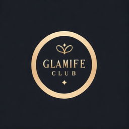 A luxurious and glamorous logo for 'GlamLife Club' with bold letters in gold and black colors. The design should include sleek lines and vintage elements.