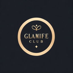 A luxurious and glamorous logo for 'GlamLife Club' with bold letters in gold and black colors. The design should include sleek lines and vintage elements.