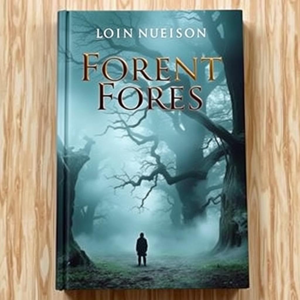 A captivating book cover featuring a mysterious forest with fog rolling through ancient trees