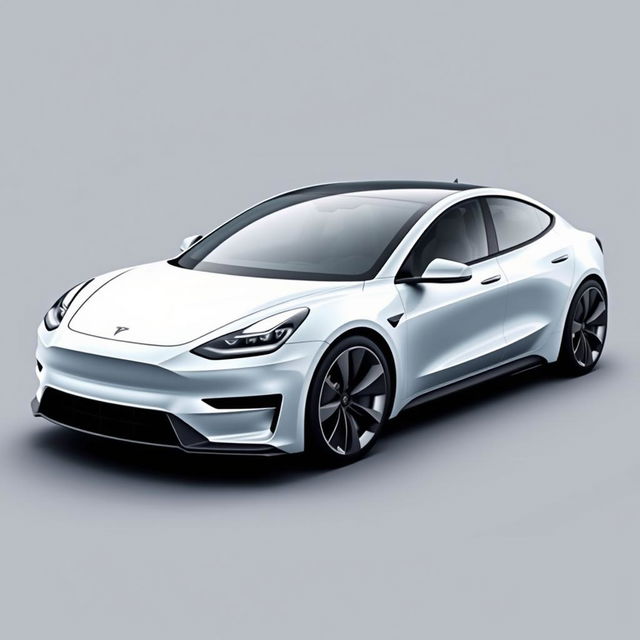 Create an image of a Tesla Model Y with design elements and features inspired by the Tesla Model 3 Highland