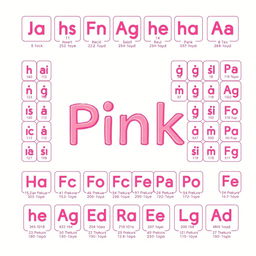 A detailed illustration of various chemical elements represented with a pink color scheme